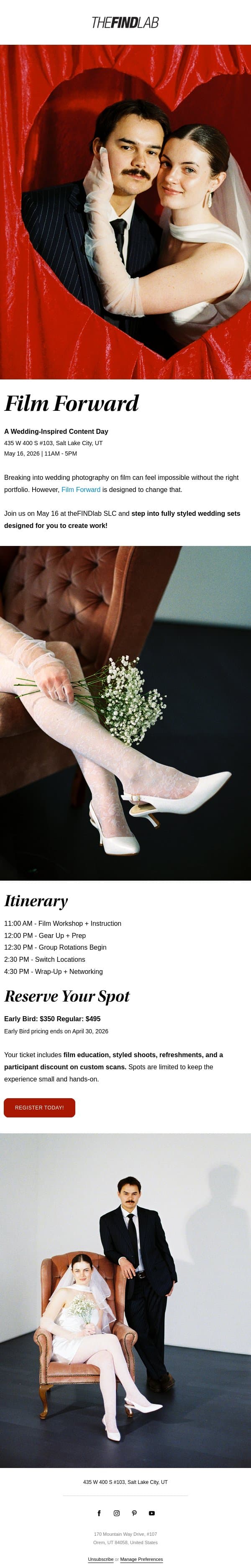 Struggling to build your wedding film portfolio? email from The FIND Lab screenshot