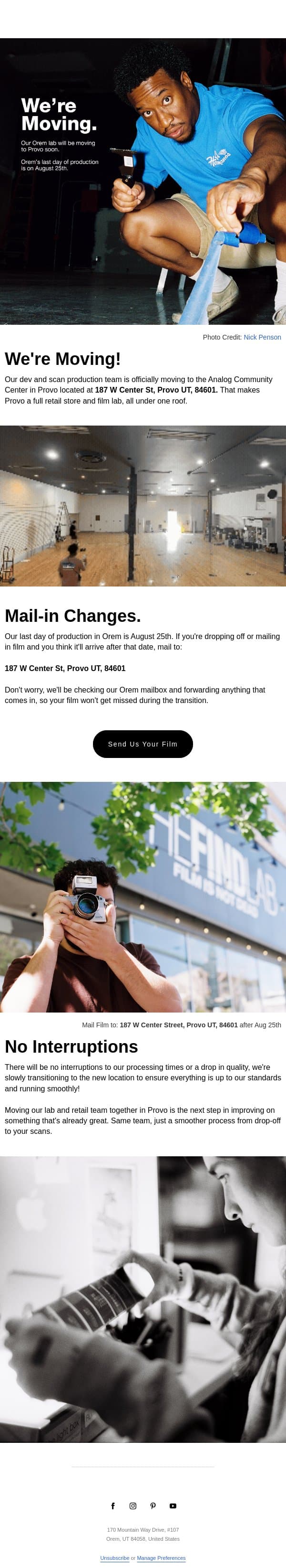 We're Moving! email from The FIND Lab screenshot