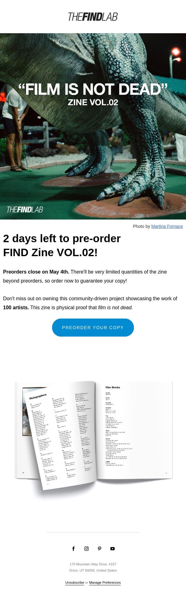 2 days left to pre-order FIND Zine VOL.02 email from The FIND Lab screenshot
