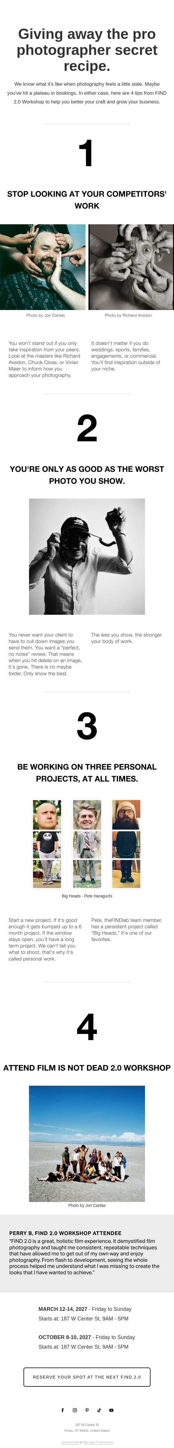 Giving away the pro photographer secret recipe email from The FIND Lab screenshot