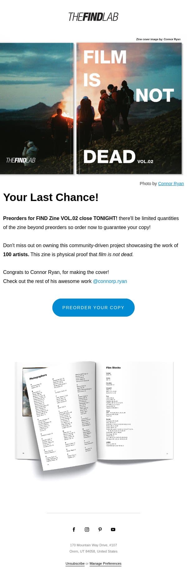 Last day to pre-order FIND Zine Vol.02. email from The FIND Lab screenshot