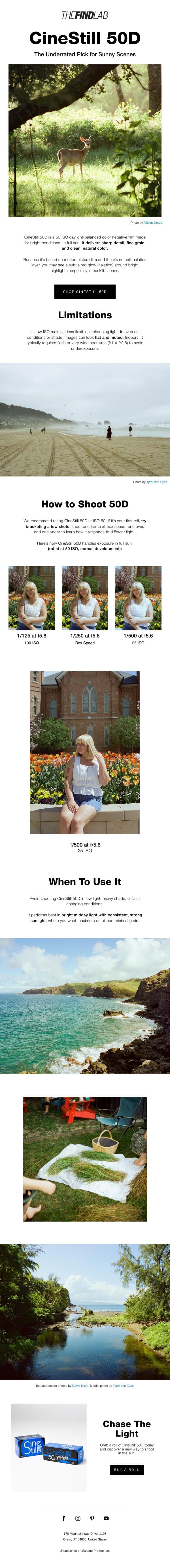 Load Up a Roll of CineStill 50D This Summer ☀️ email from The FIND Lab screenshot