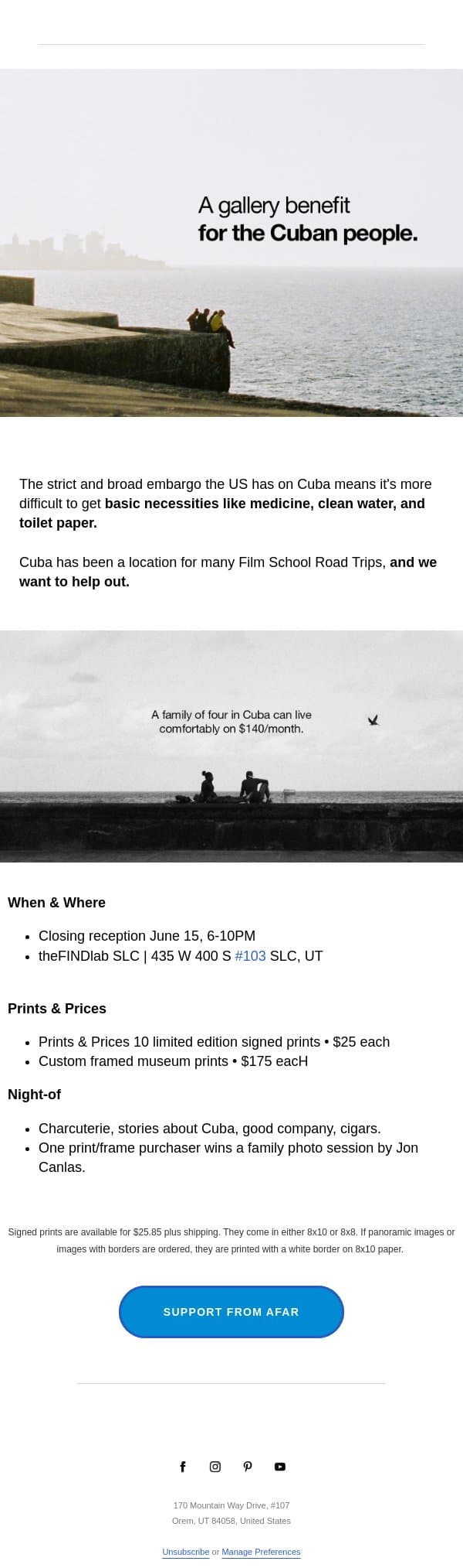 A Gallery Benefit for the Cuban People email from The FIND Lab screenshot