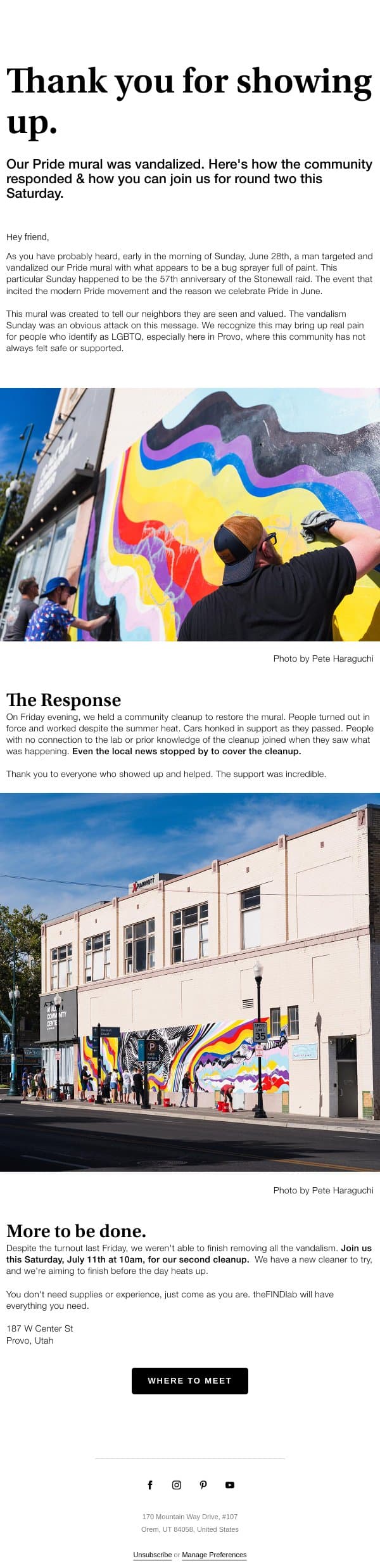 Thank you for showing up. email from The FIND Lab screenshot