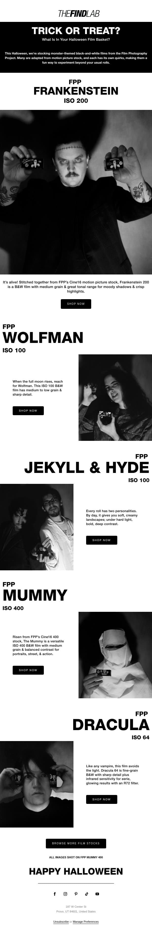 Shoot something spooky: 5 new monster film stocks email from The FIND Lab screenshot