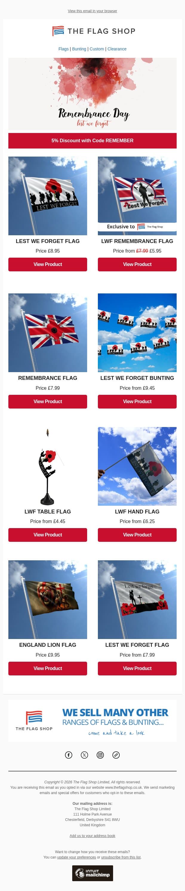 Remembrance Day flags and bunting email from The Flag Shop screenshot
