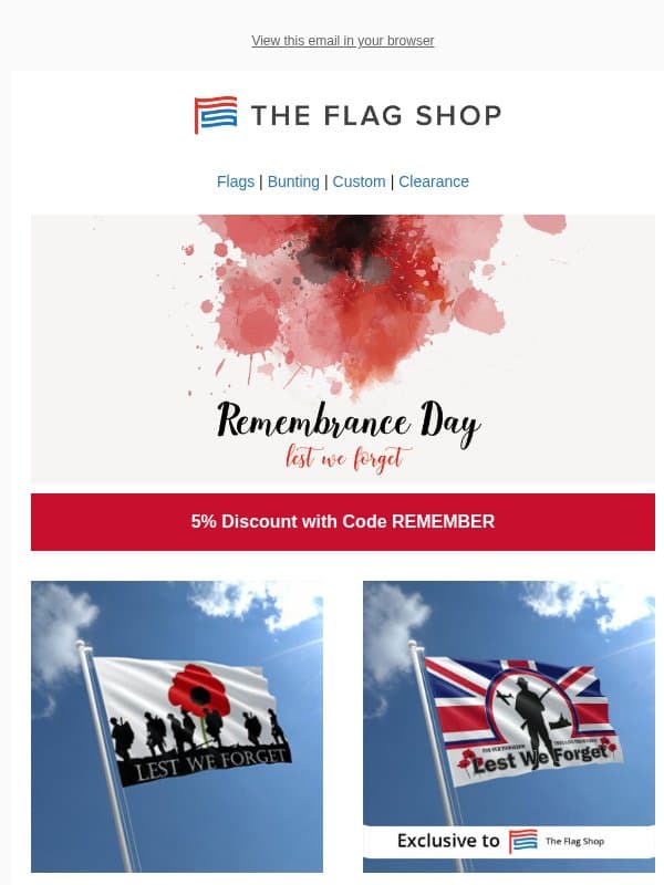 Remembrance Day flags and bunting email from The Flag Shop