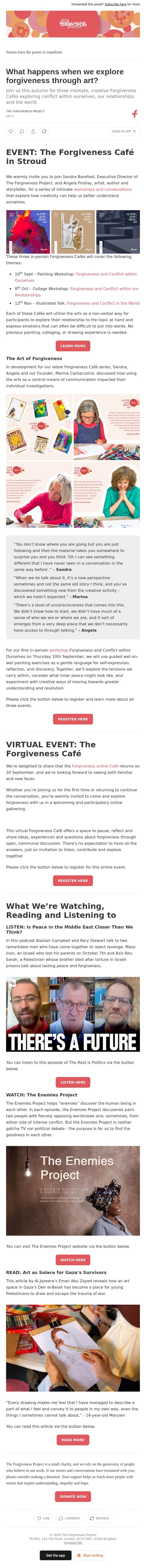 What happens when we explore forgiveness through art? email from The Forgiveness Project screenshot