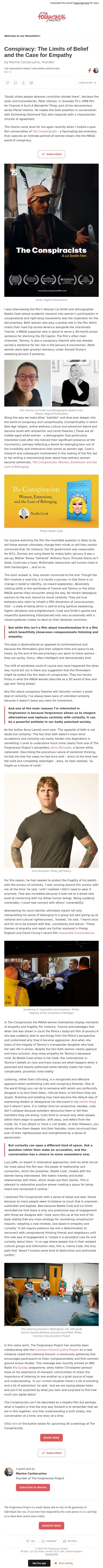 Conspiracy: The Limits of Belief and the Case for Empathy email from The Forgiveness Project screenshot