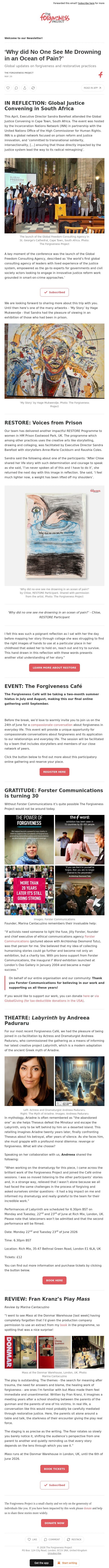 ‘Why did No One See Me Drowning in an Ocean of Pain?’ email from The Forgiveness Project screenshot