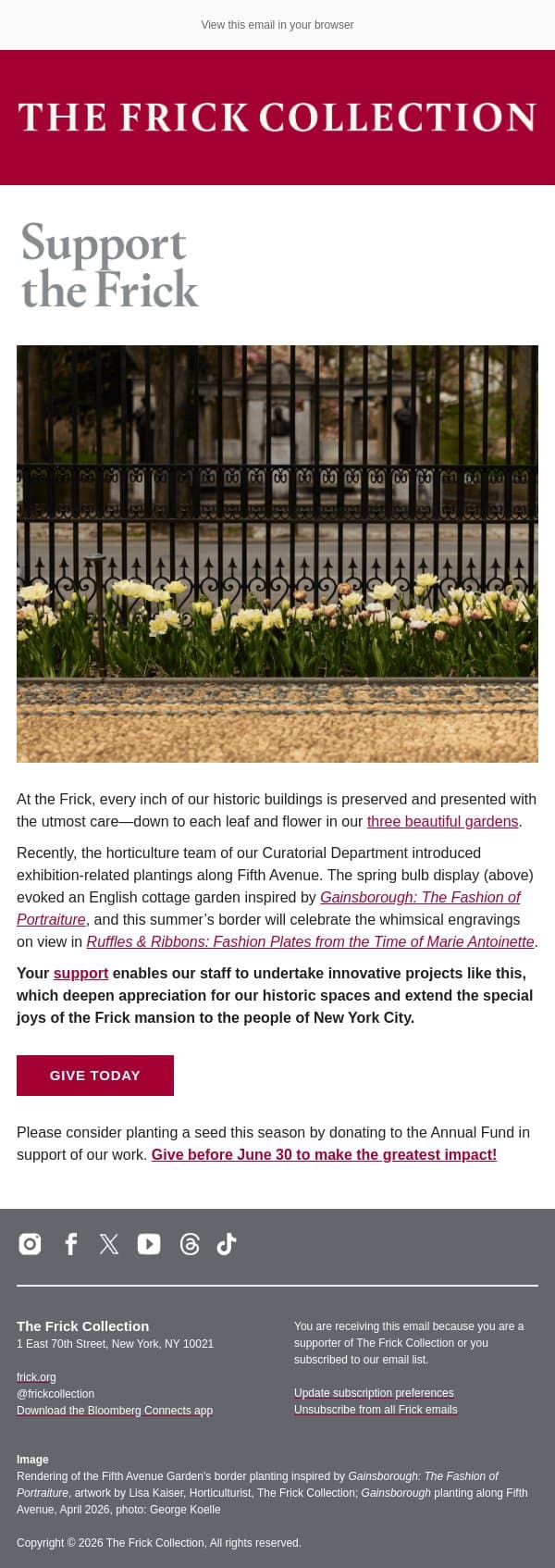 See What’s Blooming at the Frick email from The Frick Collection screenshot