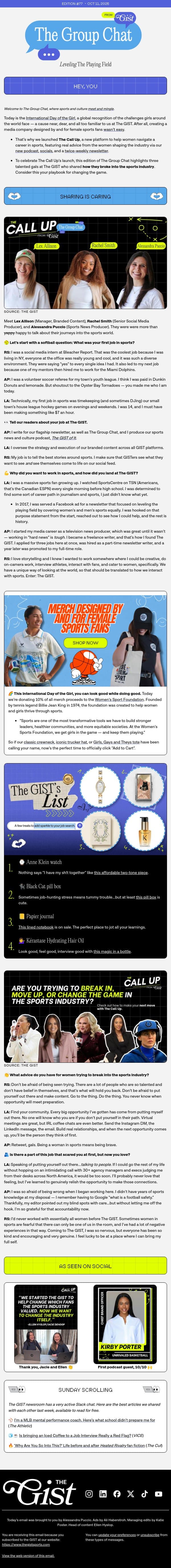 The Group Chat: Being a woman in sports is tough email from The GIST screenshot