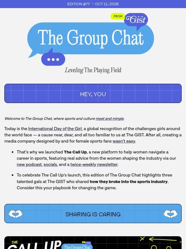 The Group Chat: Being a woman in sports is tough email from The GIST