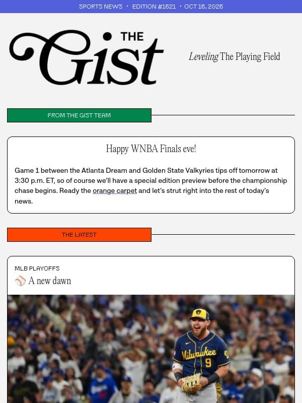 Sports-maxxing email from The GIST