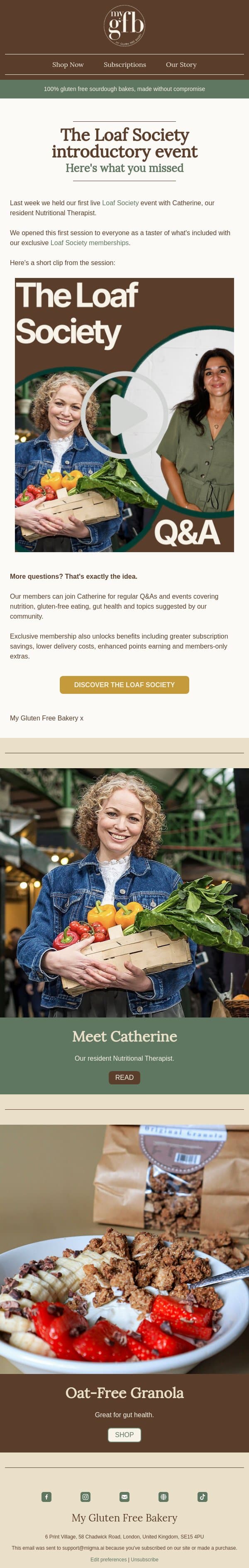 Here's what you missed email from The Gluten Free Bakery screenshot