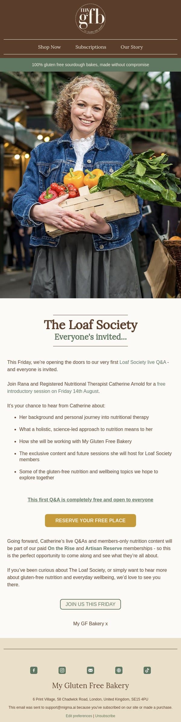 You won't want to miss this... email from The Gluten Free Bakery screenshot