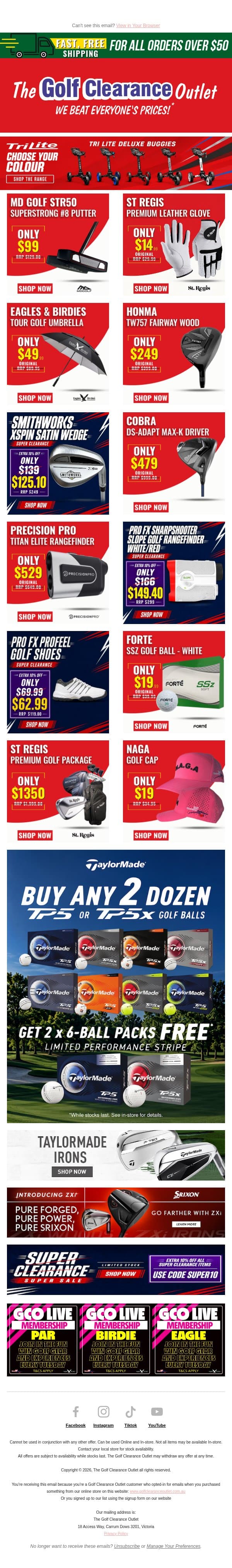 ⏰ These Deals Wont Last. Save Over 40% email from The Golf Clearance Outlet screenshot