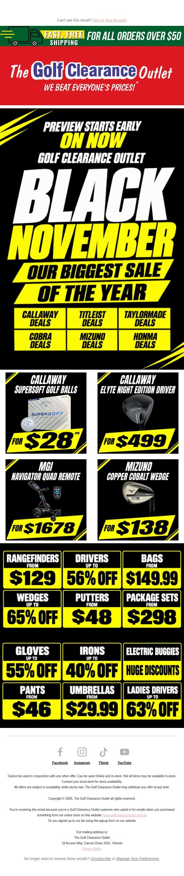 💥Black November STARTS NOW 💥 email from The Golf Clearance Outlet screenshot