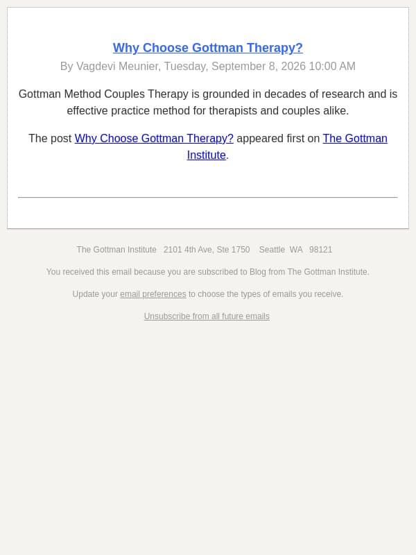 Why Choose Gottman Therapy? email from The Gottman Institute screenshot