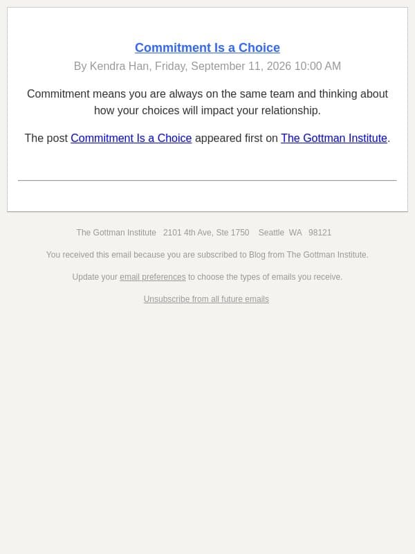 Commitment Is a Choice email from The Gottman Institute screenshot