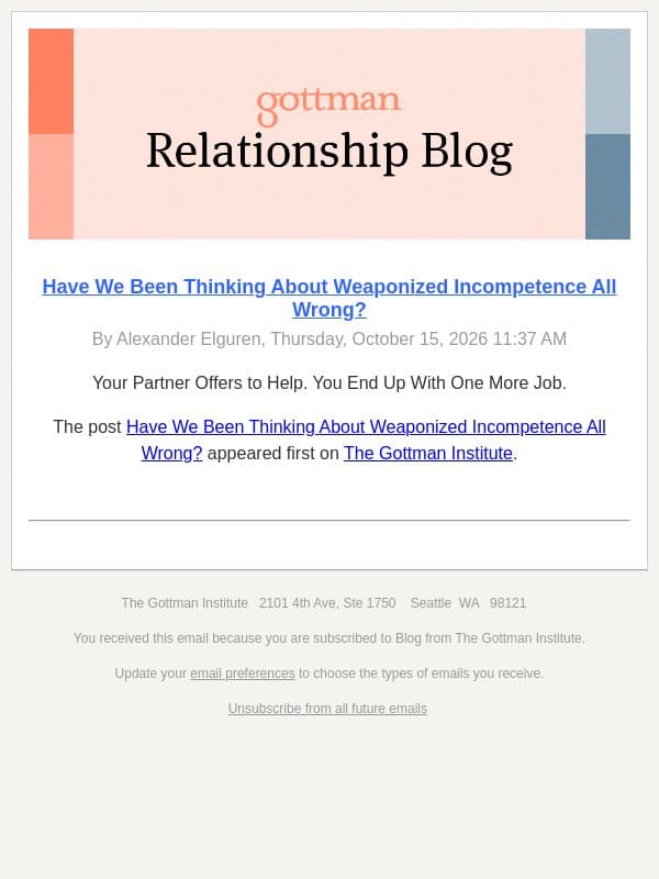 Have We Been Thinking About Weaponized Incompetence All Wrong? email from The Gottman Institute
