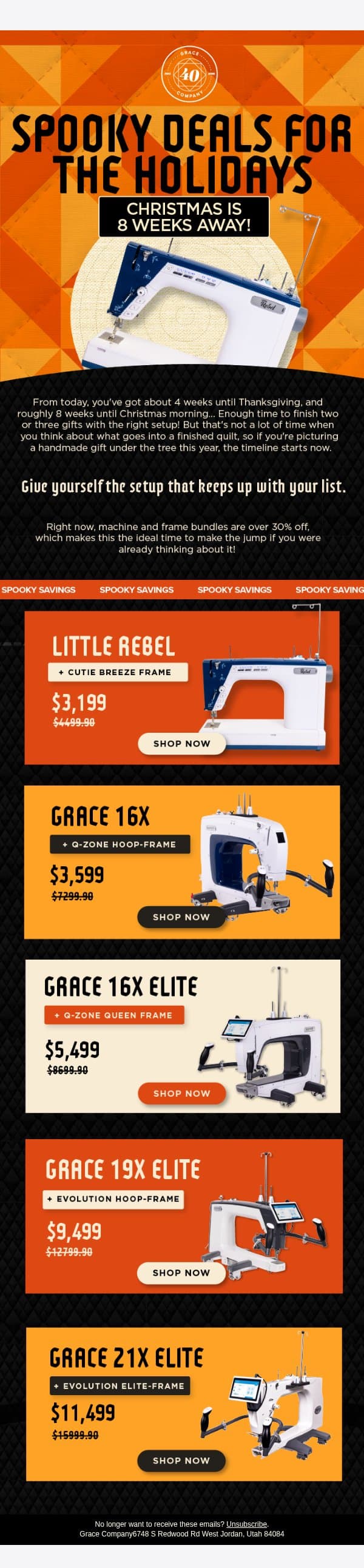 Scary good quilting deals in time for the holidays 🎃 email from The Grace Company screenshot