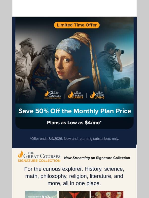Final Hours to Save 50% email from The Great Courses