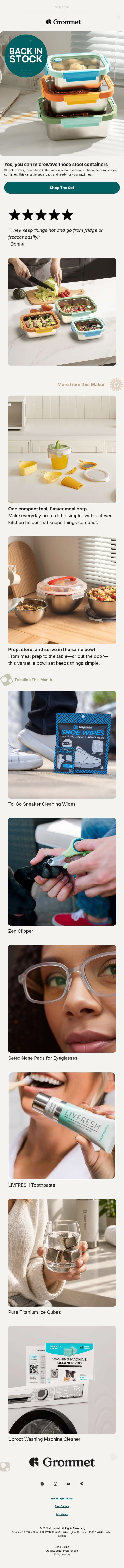 Yes, you can microwave these steel containers ๐ email from The Grommet screenshot