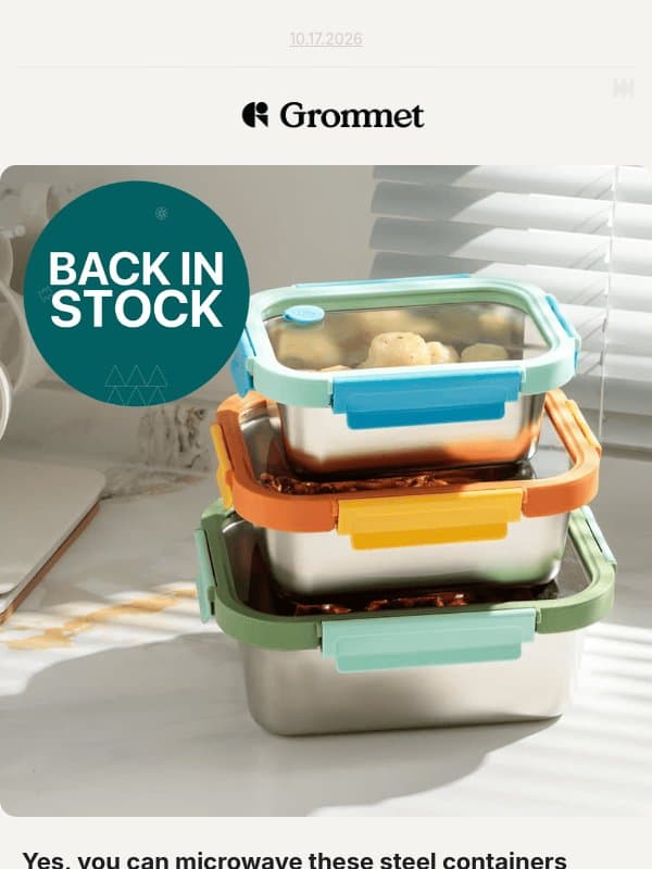 Yes, you can microwave these steel containers 👀 email from The Grommet