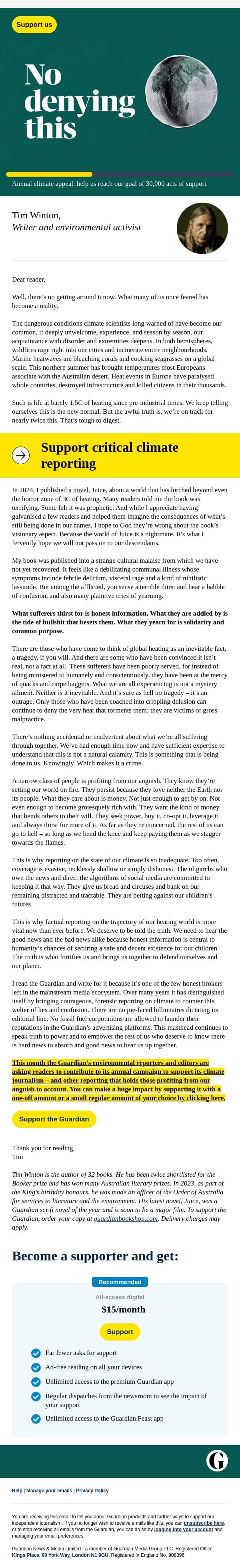 Truth about the climate fortifies us email from The Guardian screenshot