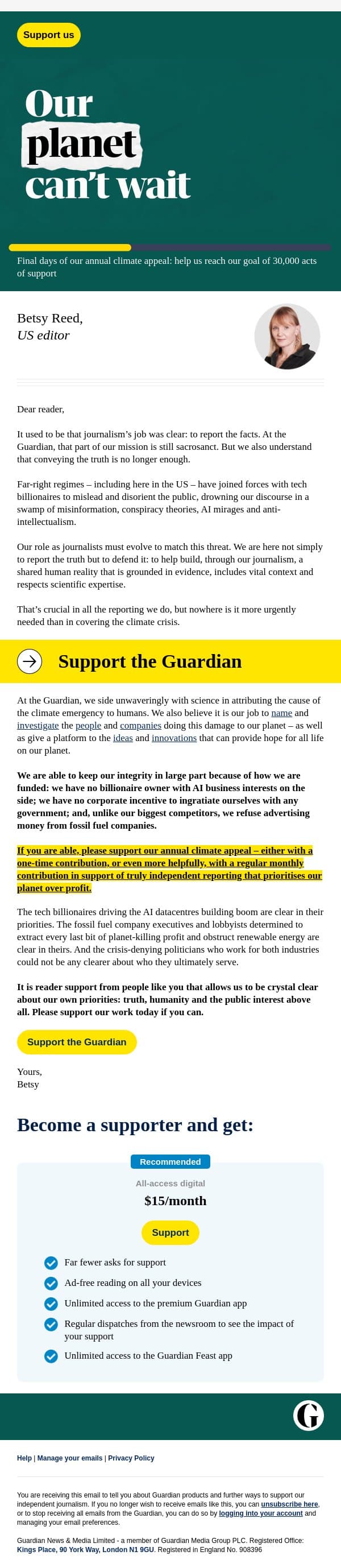 It’s a matter of priorities email from The Guardian screenshot