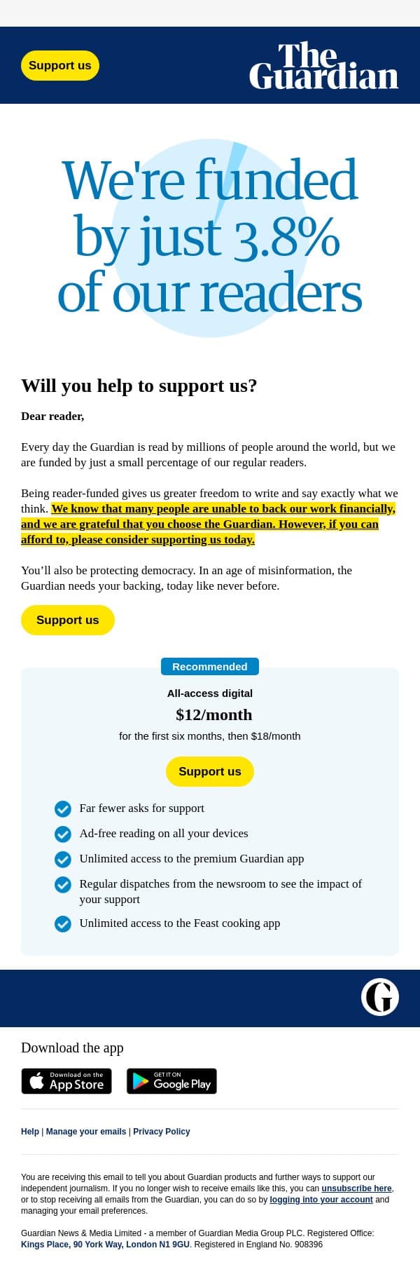 Free to write and say what we think email from The Guardian screenshot