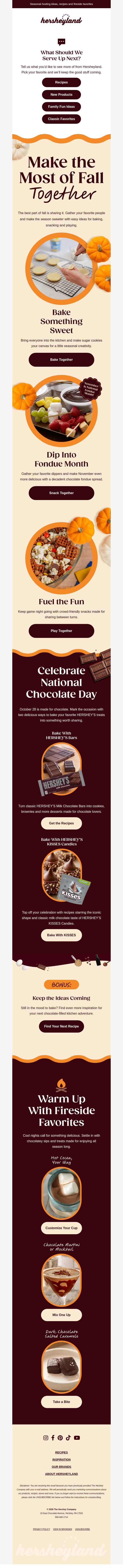 Your fall guide to all things cozy 🍂 email from The Hershey Company screenshot