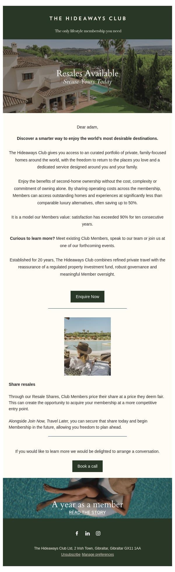 Join now to experience a private family focused portfolio email from The Hideaways Club screenshot
