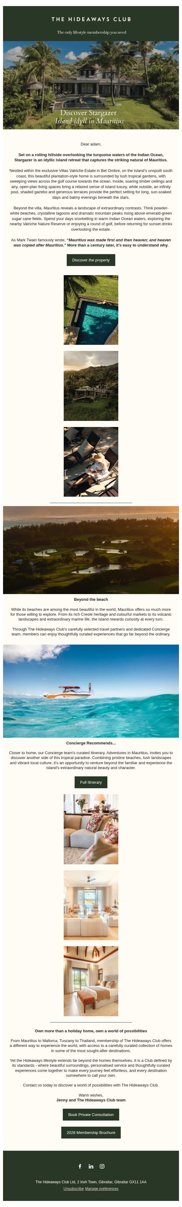 Discover Stargazer email from The Hideaways Club screenshot