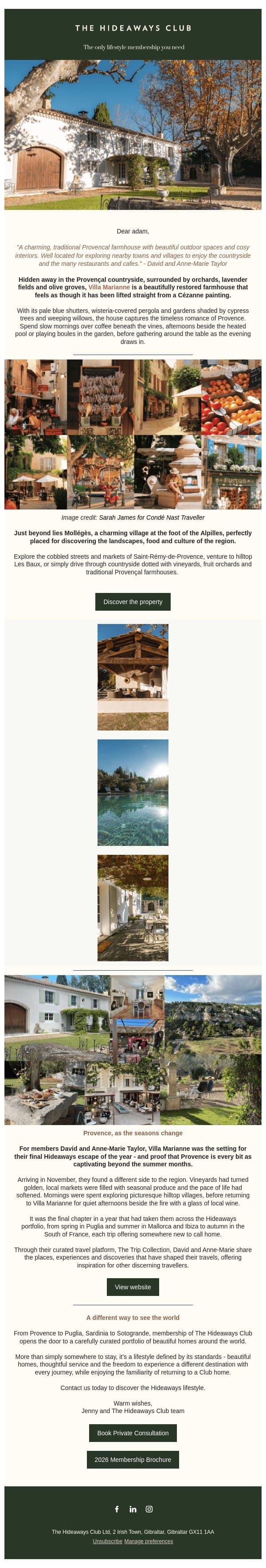 A Hideaways home in Provence email from The Hideaways Club screenshot