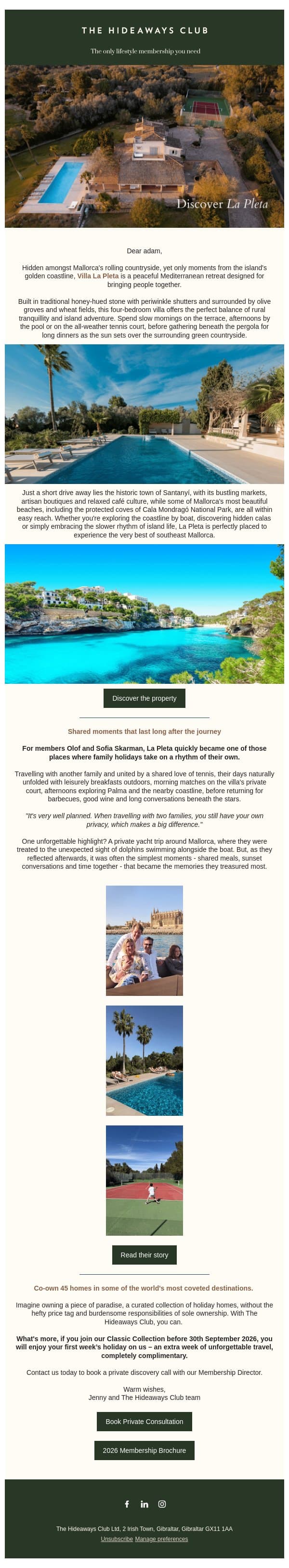 A Hideaways home in Mallorca email from The Hideaways Club screenshot