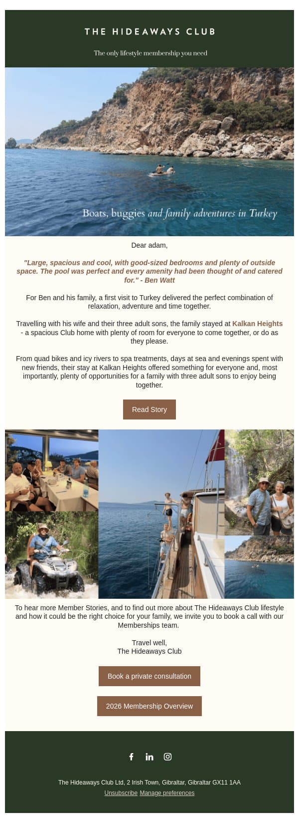 Boats, buggies and family adventures in Turkey email from The Hideaways Club screenshot