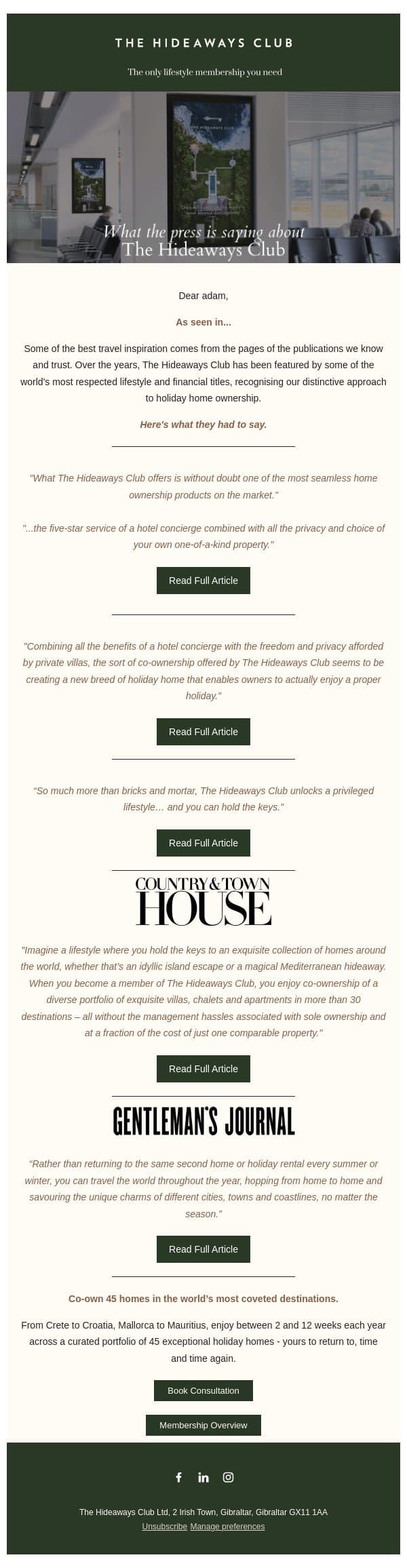 As seen in the press we all read email from The Hideaways Club screenshot