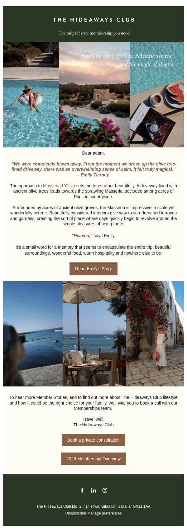 Ancient olive groves, Adriatic swims and the magic of Puglia email from The Hideaways Club screenshot
