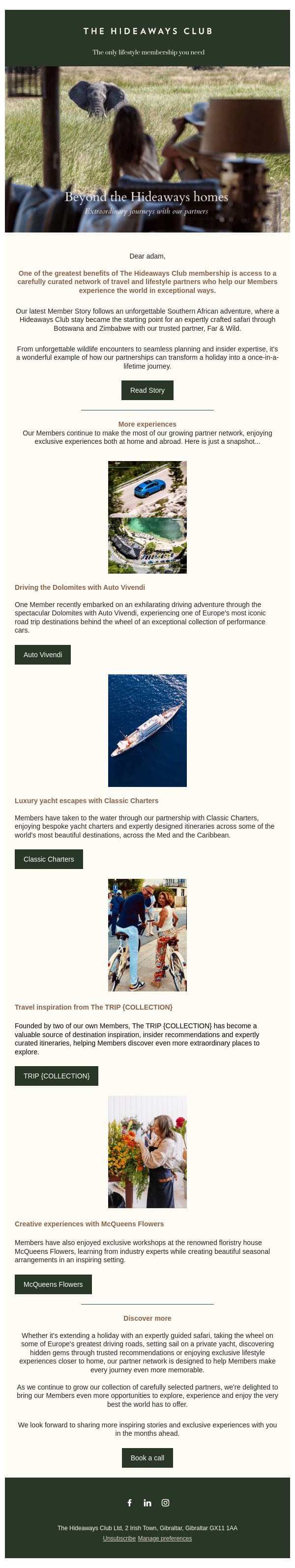 Beyond the Hideaways homes email from The Hideaways Club screenshot
