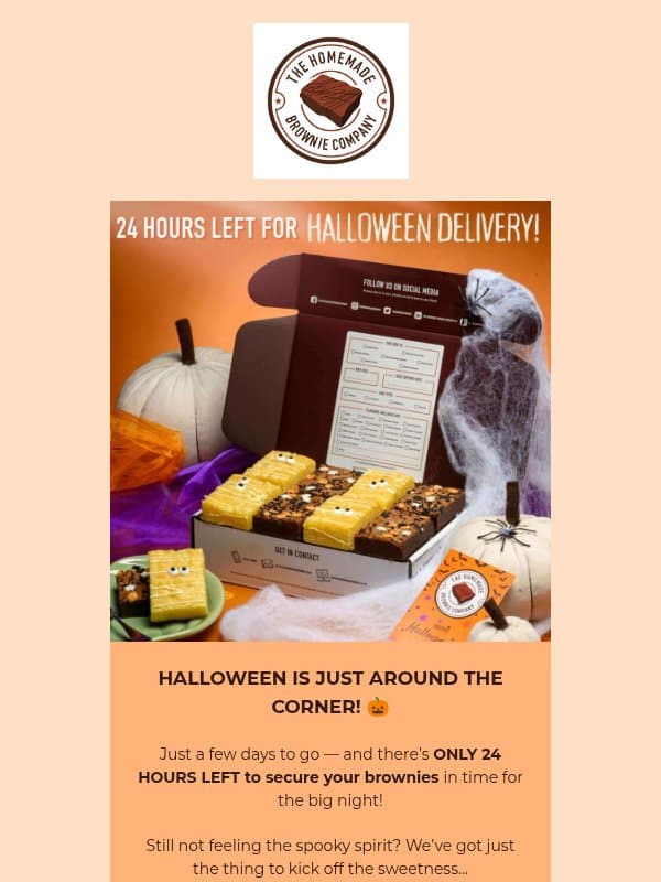 Enjoy 15% Off Halloween Brownies! 🎃🍫 email from The Homemade Brownie Company