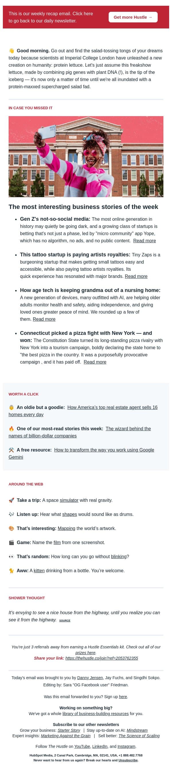 🍕 Pizza fight! email from The Hustle screenshot