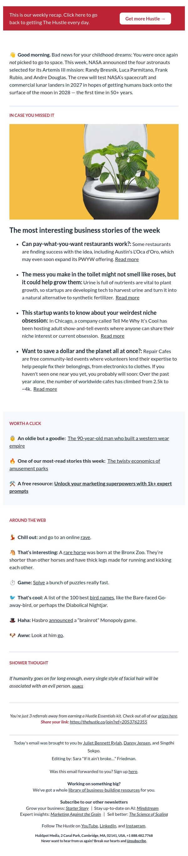 👀 Show and tell for adults email from The Hustle screenshot
