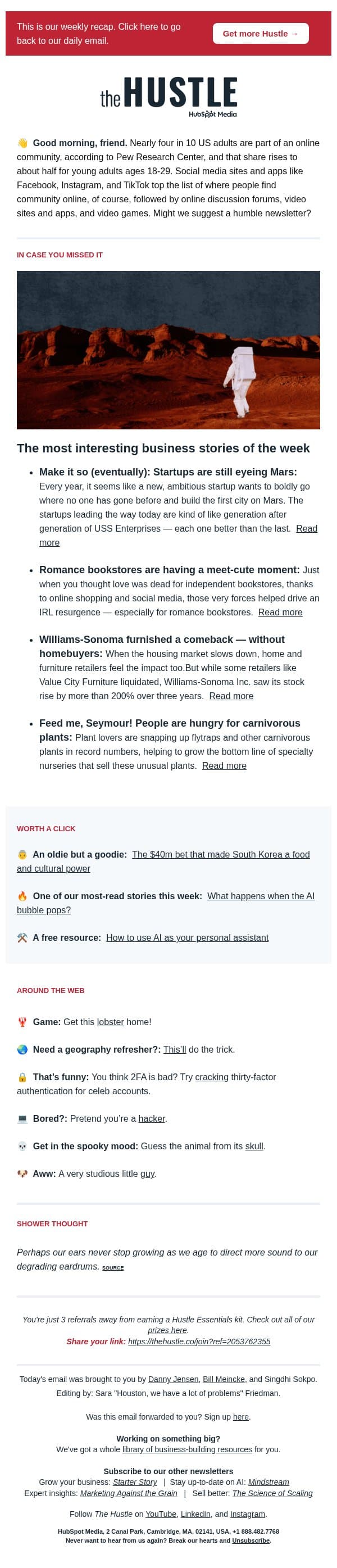 🚀 Meet you on Mars? email from The Hustle screenshot