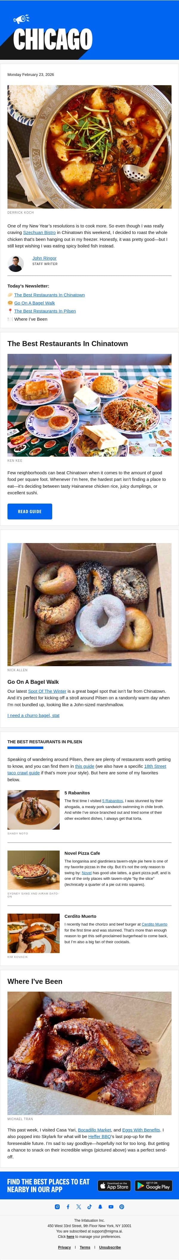 The Best Restaurants In Chinatown, Updated email from The Infatuation screenshot