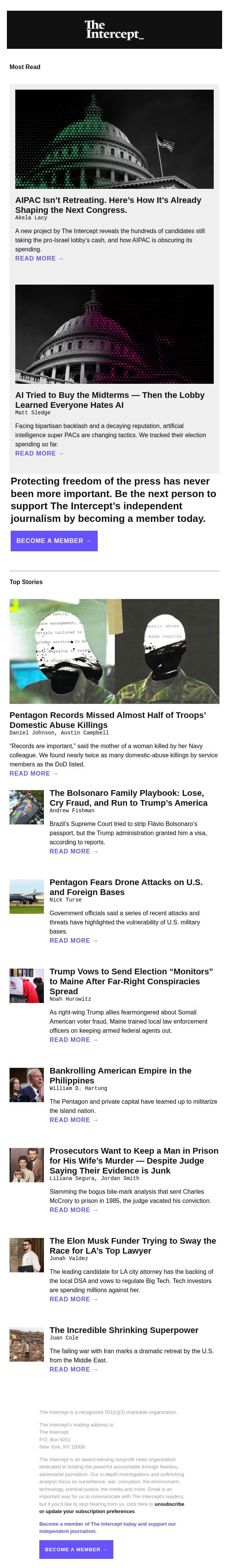 Pentagon Records Missed Almost Half of Troops’ Domestic Abuse Killings email from The Intercept screenshot