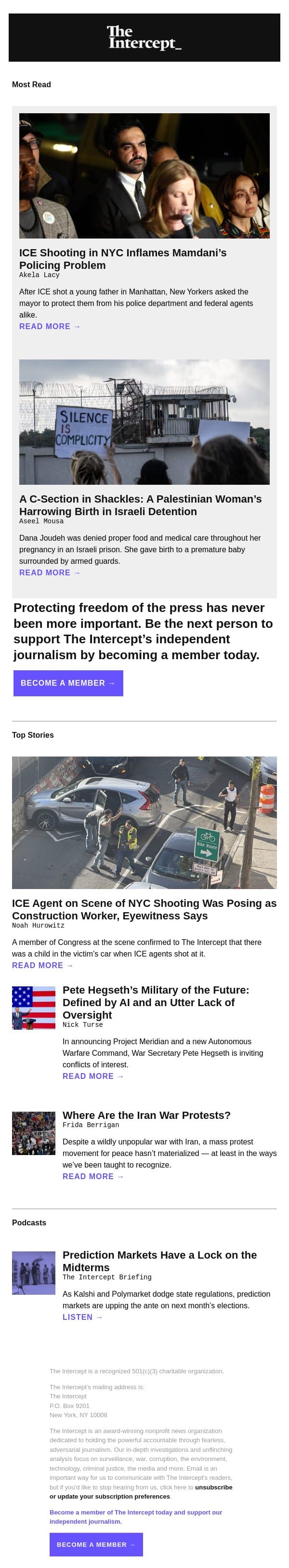 ICE Shooting in NYC Inflames Zohran Mamdani’s Policing Problem email from The Intercept screenshot