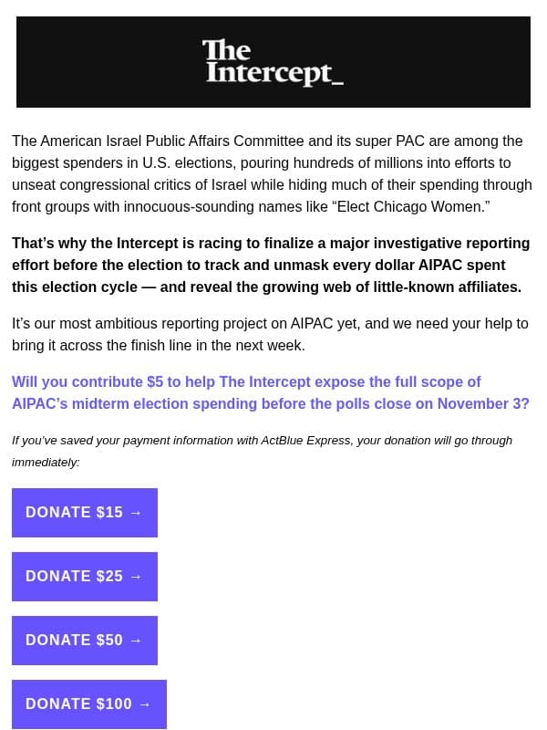 We need your help to expose AIPAC email from The Intercept