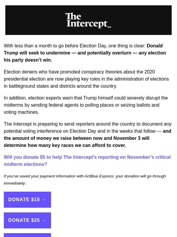 Trump is laying the groundwork to challenge the midterms email from The Intercept
